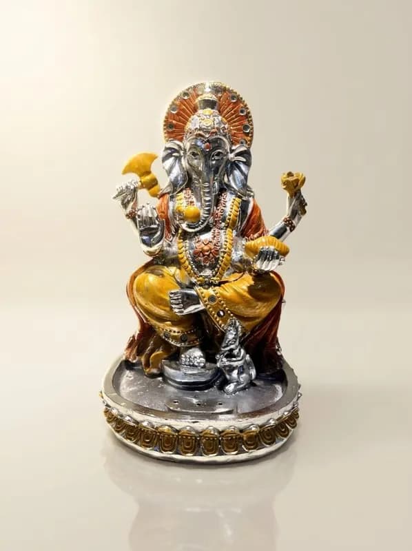 Lord Ganesha Sitting on Round Pedestal Electroplated Statue