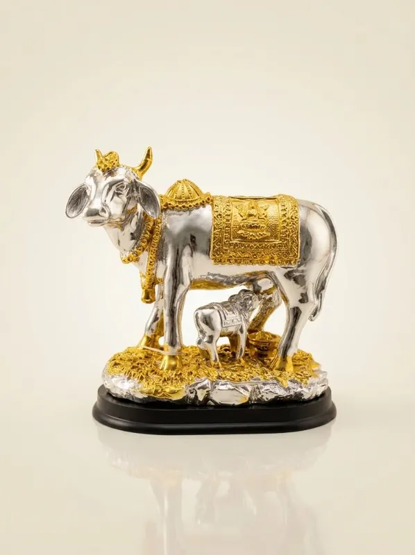Kamdhenu Cow and Calf Statue.