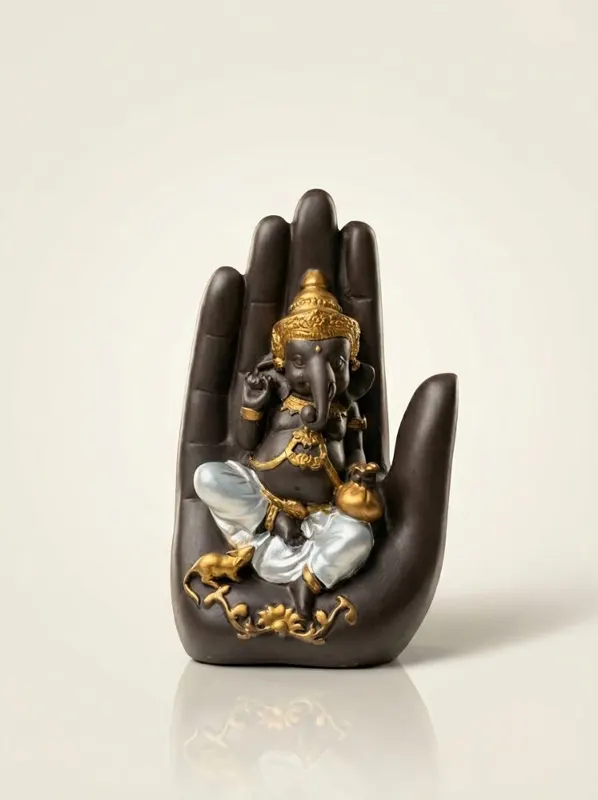 Lord Ganesha Seated on Abhaya Mudra Hand Palm Idol.