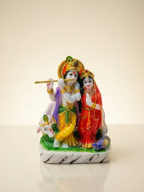 Radha Krishna Standing with Cow Idol