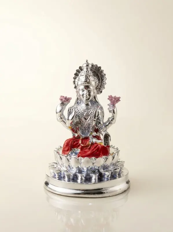 Silver-Plated Goddess Laxmi Seated