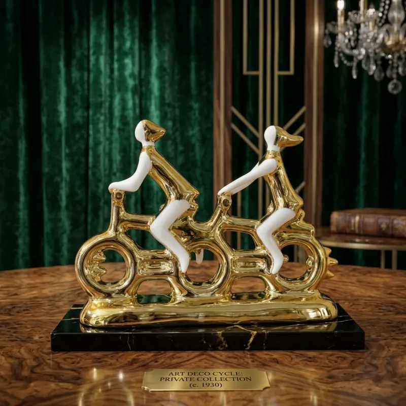 Art Deco Tandem Cycle Couple Ceramic Figurine