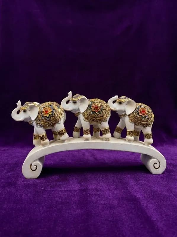 Ornate Three Elephants on Arched Bridge Decorative Figurine