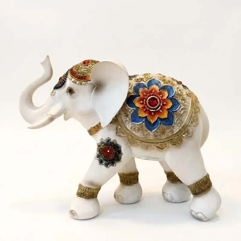 Ornate Floral-Caparisoned White Elephant