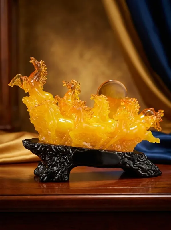 Feng Shui Faux Amber Eight Galloping Horses
