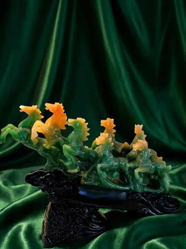 Feng Shui Faux Jade Seven Galloping Horses