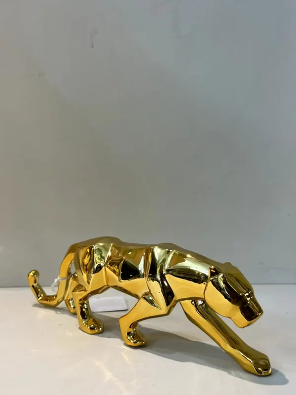 Geometric Abstract Golden Panther Tabletop Statue