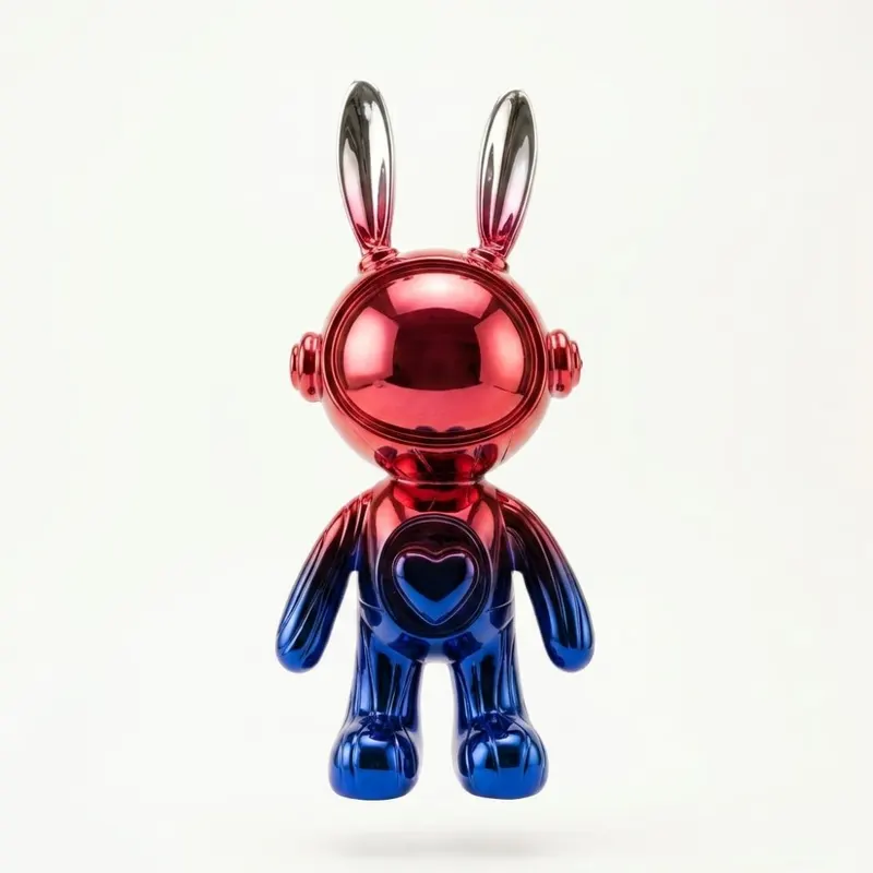 Futuristic Metallic Electroplated Astronaut Rabbit Figurine