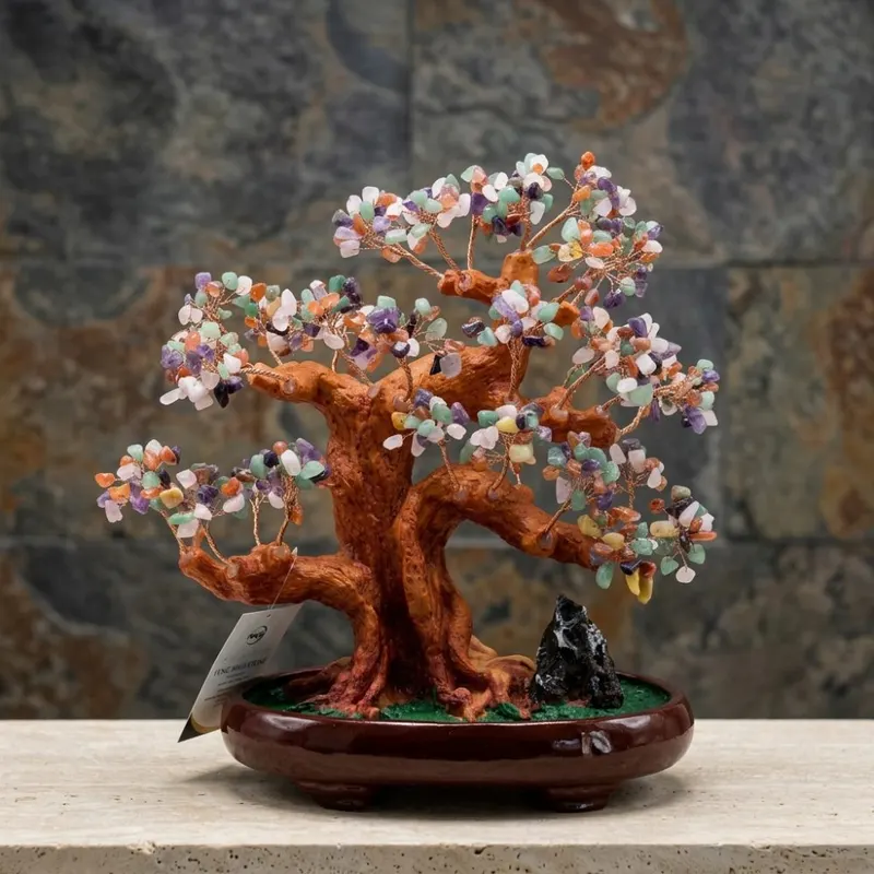 Multi-Gemstone Feng Shui Bonsai Tree Tabletop Decor