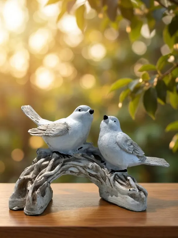 Rustic Lovebirds on Log Branch Garden Tabletop