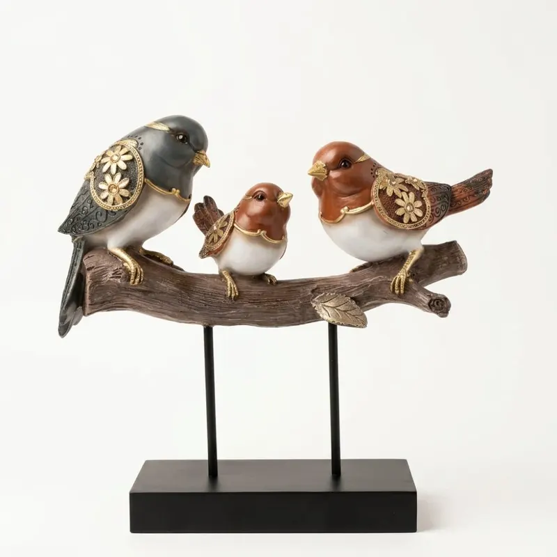 Vintage Trio Birds on Branch Tabletop Sculpture with Stand