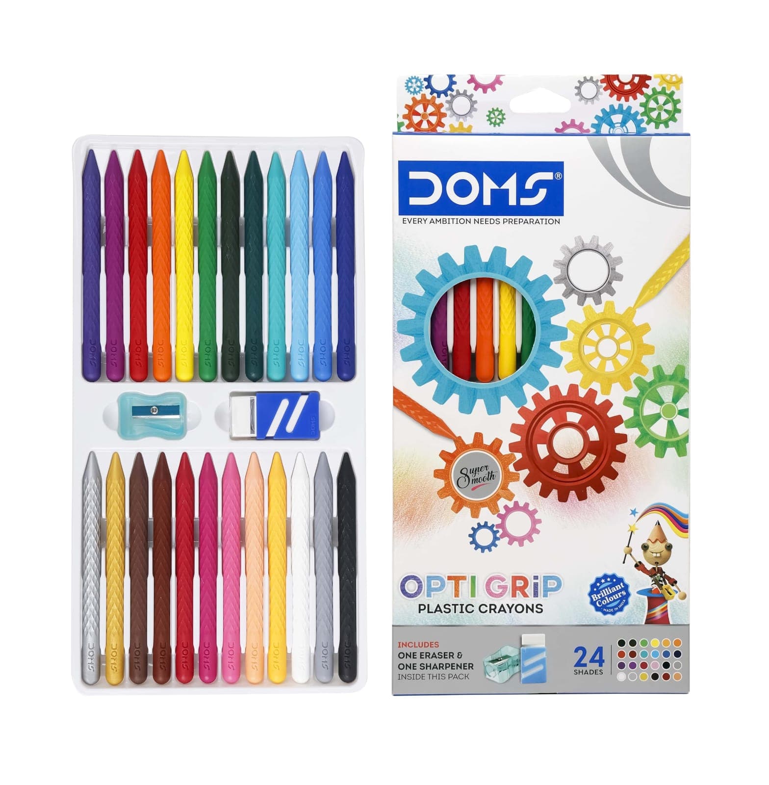 DOMS Opti Grip Plastic Crayons (24 shades)